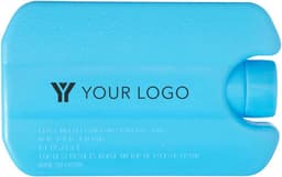 A blue HDPE ice pack with a cylindrical top and a branding logo. Ideal for leisure and outdoor activities.