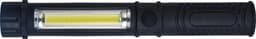 A black ABS work light/torch with a yellow light panel and textured grip surface. It has a logo on its body.