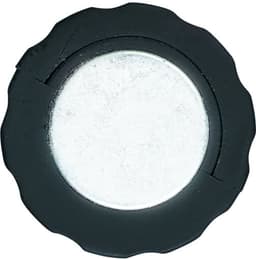 A round, black ABS work light/torch with a silver reflective surface in the centre and a textured edge.