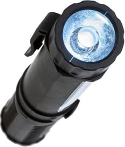 A black ABS work light/torch with a bright circular LED bulb at the front.