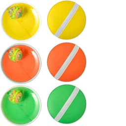 Brightly coloured PP ball game balls in yellow, orange, and green, featuring a decorative pattern on one ball.