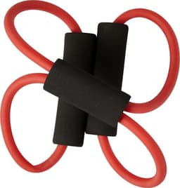 A rubber training strap in red and black, featuring foam handles and a flexible design for sports and exercises.