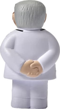 A PU foam figure in white with grey hair, depicted from the back, stands with hands clasped behind.