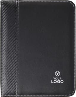 A black PU document folder with a textured side and a logo. Suitable for office and business use.