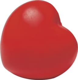 A red PU foam heart, smooth and shiny, designed as a stress relief shape. It features a simple, rounded design.