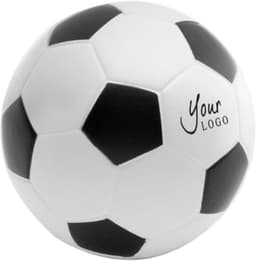 A PU foam football featuring a classic black and white design, branded with a logo.