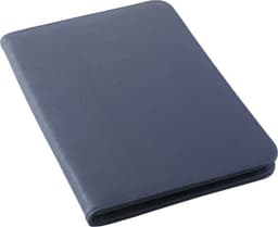 A navy PU conference folder featuring a sleek, minimalist design. It includes a logo.