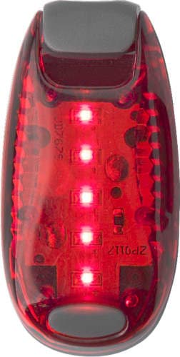 A red ABS safety light with multiple LED lights visible through a transparent casing. It features a logo.