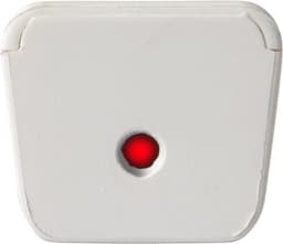 A white ABS laser pointer featuring a small red light at the centre. It has a simple, rectangular design and a logo on the surface.