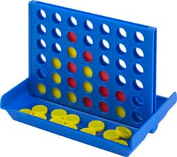 A blue 4-in-a-line game with yellow and red discs, featuring a vertical grid for gameplay.