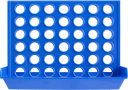 A blue 4-in-a-line game board featuring circular slots for game pieces, with a base for stability.
