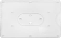 A clear plastic card holder featuring multiple slots for cards and a smooth, flat surface.