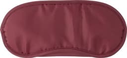 A maroon nylon eye mask with a soft texture, featuring a logo on the surface.