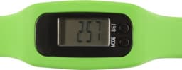 A green ABS pedometer featuring a digital display and buttons for mode and set functions.