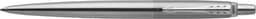 A silver Parker Jotter ballpen with a sleek metal design and a logo on the barrel.