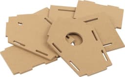 A set of MDF birdhouse kit pieces in a beige colour, featuring various cuts and shapes for assembly.