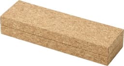 A cork box with a rectangular shape, featuring a smooth, natural texture. Contains metal pens inside.