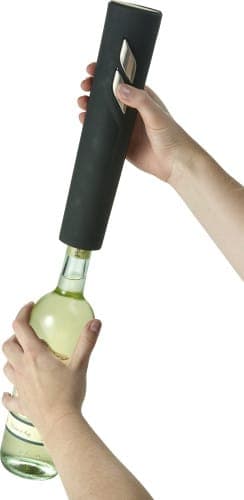 A drink bottle opener in black with a silver accent, designed for easy bottle opening. Features a sleek, modern design.