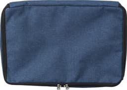 A blue RPET cooler bag with a zip closure and a sleek design. It features a branding logo.