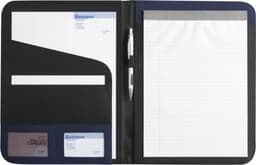 A navy nylon (600D) folder with a notepad, pen, cardholders, and a compartment for documents.