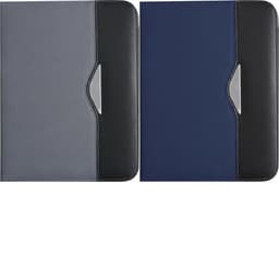 Nylon folder in grey and navy with black accents, featuring a sleek design and a branded logo.