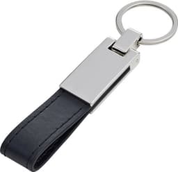 A steel and PU key holder featuring a sleek silver metal clip and a black leather strap. It has a keyring attachment.