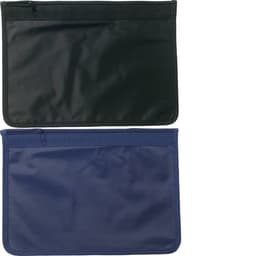 A Nylon (70D) document bag in black and navy, featuring zip closures and a simple design.