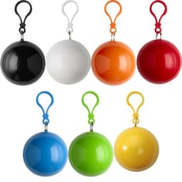 A set of eight glossy round containers in black, white, orange, red, blue, green, and yellow with clip attachments.