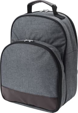 A grey polycanvas picnic cooler bag with a dark brown base and a top handle for carrying. It features two zipped compartments.