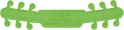 A green ear saver with curved ends, featuring a logo in the centre.
