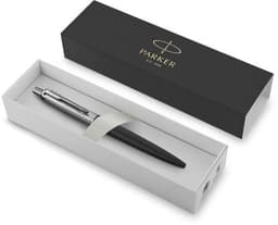 A Parker Jotter XL ballpen in a sleek black and silver design, presented in a stylish gift box.