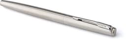 A Parker Jotter Core fountain pen with a sleek stainless steel finish and a clip design.