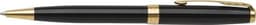 A black Parker Sonnet ballpen with gold accents and a clip. It features a sleek, metal design.