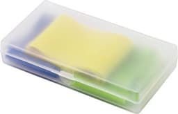 A set of three elastic sports bands in yellow, green, and blue, packaged in a clear plastic box.