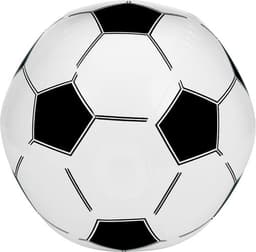A PVC football featuring a classic black and white hexagon design. The ball has a logo on its surface.