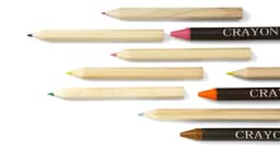 Cardboard box with crayons