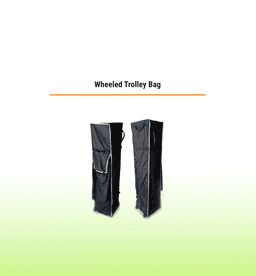 A black wheeled trolley bag featuring side pockets and a simple design, with white detailing and a logo.