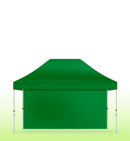 A green gazebo with a solid canopy and walls, featuring a sturdy frame and four legs.