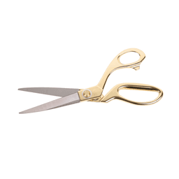 A pair of gold-plated ceremonial scissors with stainless steel blades. The scissors feature a decorative handle design.