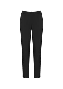 Black women's ultra comfort waist pants, designed for a relaxed fit. Features a basic slacks style with a waistband.