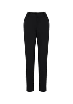A pair of black women's bandless elastic waist pants with a tailored fit and side pockets.