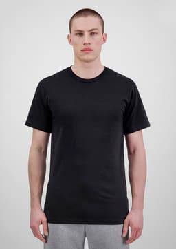 A black short sleeve tee for men, featuring a simple design and a standard fit.
