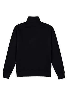 A black men's 1/4 zip jumper featuring a high neck and elastic cuffs. The back view displays a smooth, simple design.