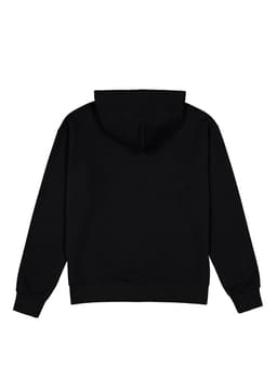 A black men's zip hoodie featuring a hood and long sleeves. The back is plain without any visible branding.