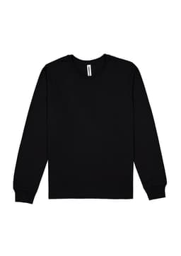 A black long sleeve tee with a round neckline and a logo on the label. Ideal for casual wear.