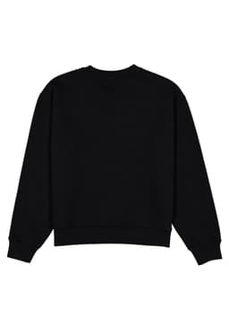 A black women's crew sweatshirt with long sleeves and a rounded neckline, featuring a plain back design.