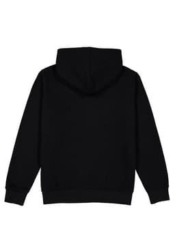 A women's black hoodie with a back view, featuring a hood and long sleeves. The hoodie has a logo on it.