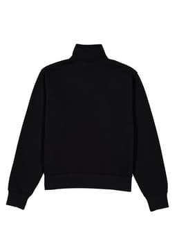 A black women's 1/4 zip jumper featuring a high collar and long sleeves, with a plain back design.