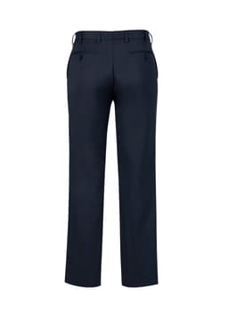 Men's Detroit pants in dark navy, with a straight fit and rear pockets, featuring a logo on the waistband.