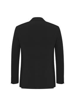 A black men's classic jacket with a structured fit and long sleeves, featuring a back view.